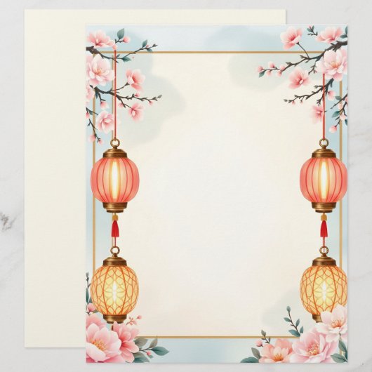 Bloemen en lantaarns briefhoofd (Voorkant / Achterkant)