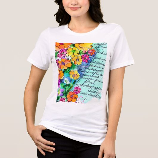 Bloemen en Letters Tri-Blend Shirt (Voorkant)