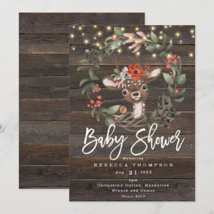 Bloemen en leuke herten Boho Modern baby shower Kaart