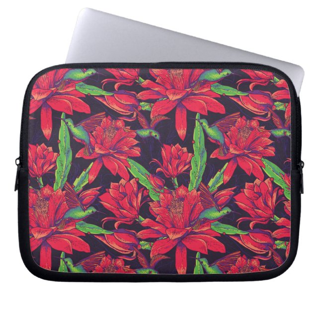 Bloemen en levende vogels laptop sleeve (Voorkant)