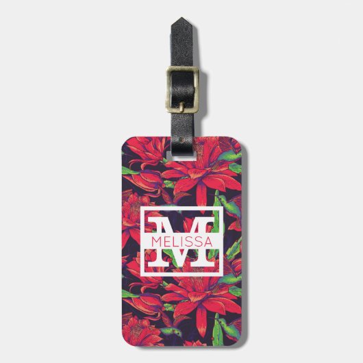 Bloemen en levende vogels | Monogram Bagagelabel (Voorkant verticaal)