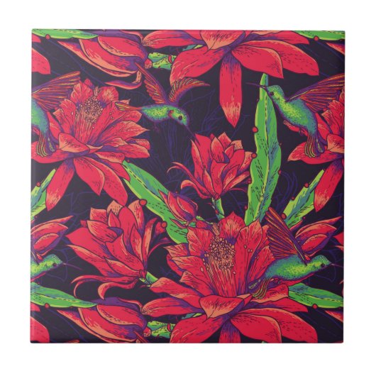 Bloemen en levende vogels tegeltje (Voorkant)