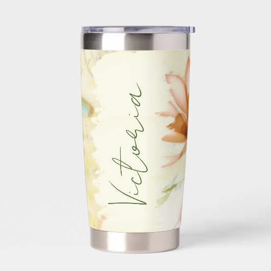 Bloemen en libel gepersonaliseerd geïsoleerde drinkbeker (Links)