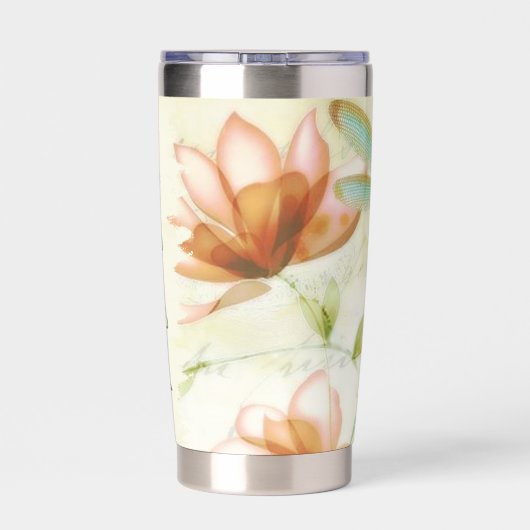 Bloemen en libel gepersonaliseerd geïsoleerde drinkbeker (Achterkant)