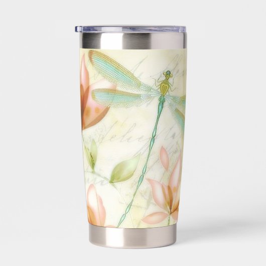 Bloemen en libel gepersonaliseerd geïsoleerde drinkbeker (Rechts)