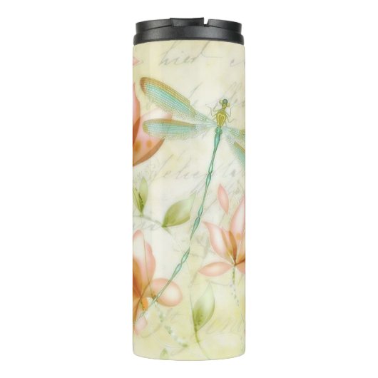Bloemen en libel gepersonaliseerd thermosbeker (Achterkant)