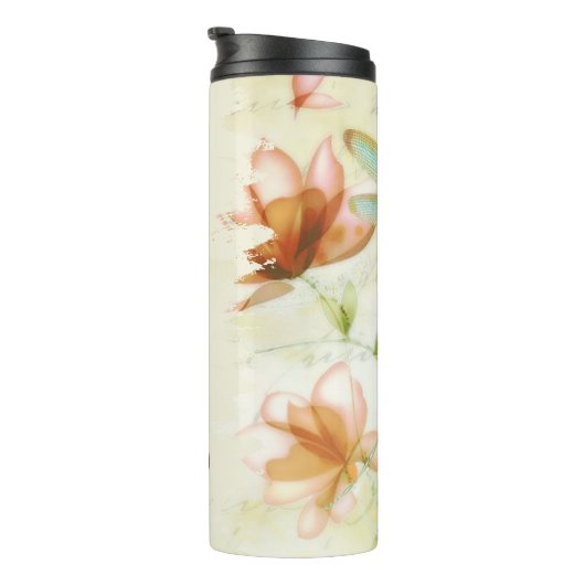 Bloemen en libel gepersonaliseerd thermosbeker (Geroteerd rechts)