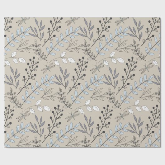  bloemen en libellen cadeaupapier (Vlak)