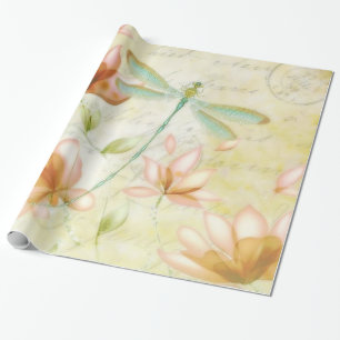 Bloemen en libellen cadeaupapier