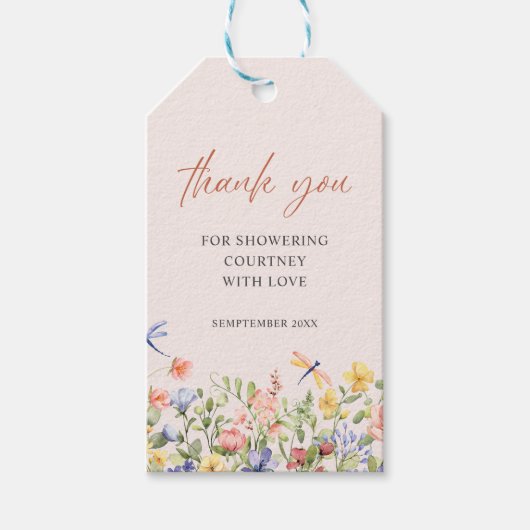 Bloemen en libellen Dank u Vrijgezellenfeest Cadeaulabel (Voorkant)