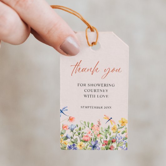 Bloemen en libellen Dank u Vrijgezellenfeest Cadeaulabel