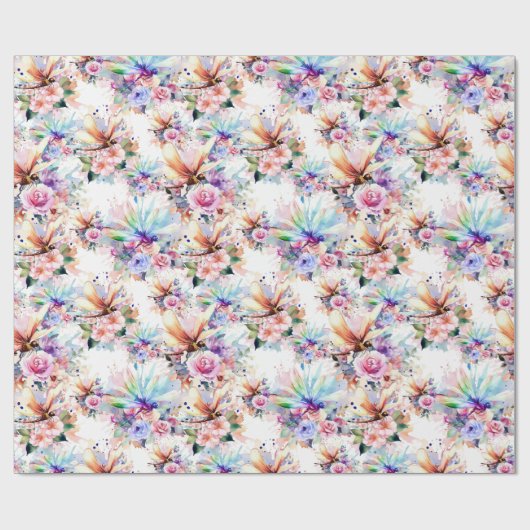 Bloemen en libellen inpakpapier (Vlak)
