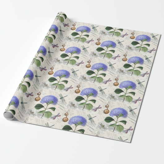 Bloemen en libellen  land cadeaupapier (Uitgerold)