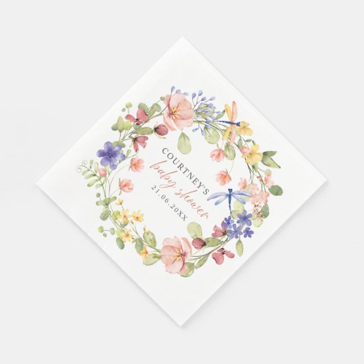 Bloemen en libellen, Romantisch Baby shower Servet (Hoek)