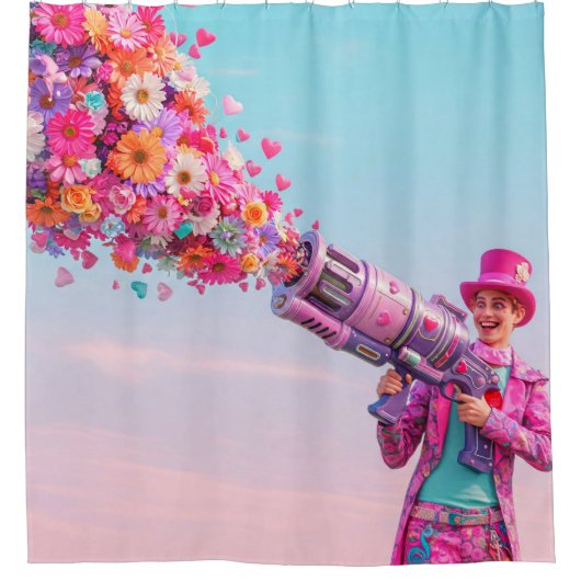 Bloemen en liefde Pistool Douchegordijn (Voorkant)