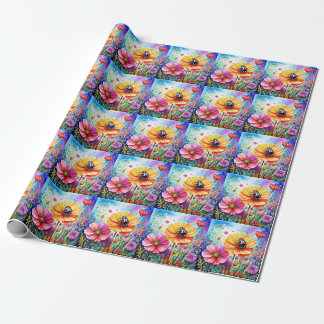 Bloemen en lieveheersbeestjes cadeaupapier