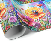 Bloemen en lieveheersbeestjes cadeaupapier (Rol Hoek)