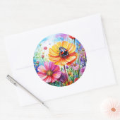 Bloemen en lieveheersbeestjes ronde sticker (Envelop)