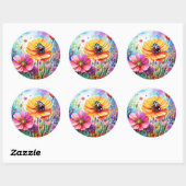 Bloemen en lieveheersbeestjes ronde sticker (Vel)
