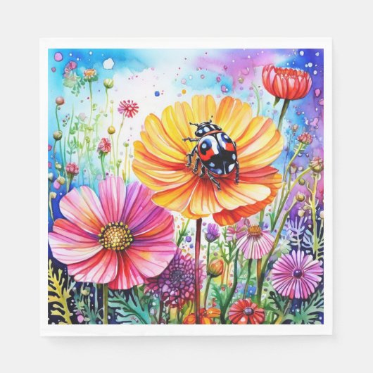 Bloemen en lieveheersbeestjes servet (Voorkant)