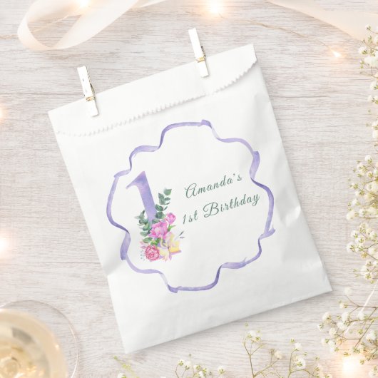 Bloemen en lint Eerste verjaardag Bedankzakje (Geknipt)