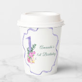 Bloemen en lint Eerste verjaardag Papieren Bekers (Voorkant)