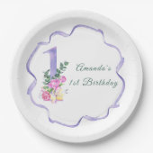 Bloemen en lint Eerste verjaardag Papieren Bordje (Voorkant)