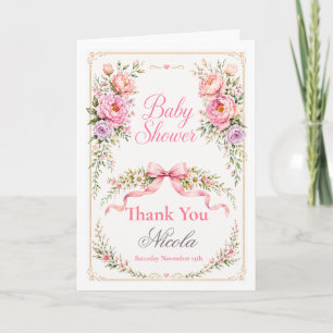 Bloemen- en lintbabyshower bedankkaart