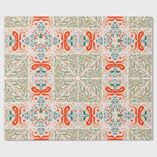 Bloemen- en Lintpatroon met Elegante Orn Cadeaupapier (Vlak)