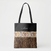 Bloemen- en luipaardpatroon tote bag (Voorkant)