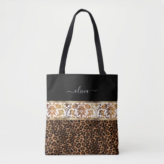 Bloemen- en luipaardpatroon tote bag (Voorkant)