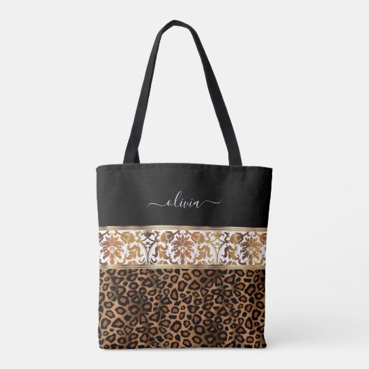 Bloemen- en luipaardpatroon tote bag (Achterkant)