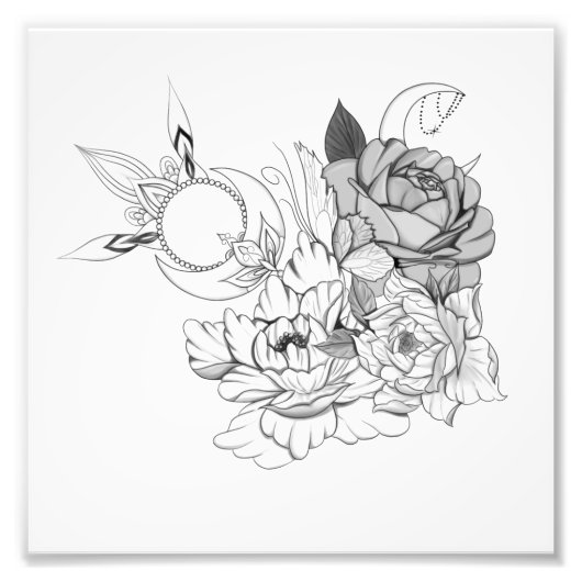 Bloemen en maan foto afdruk (Voorkant)