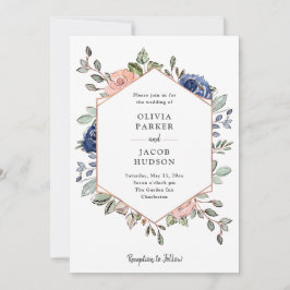 Bloemen en marine geometrisch | Bruiloft Kaart