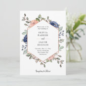 Bloemen en marine geometrisch | Bruiloft Kaart (Staand voorkant)