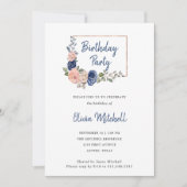 Bloemen en marine geometrisch | verjaardagsfeestje kaart (Voorkant)