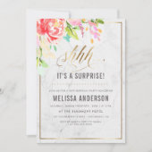 Bloemen en marmer | Gold Surprise verjaardagsfeest Kaart (Voorkant)