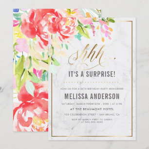 Bloemen en marmer   Gold Surprise verjaardagsfeest Kaart