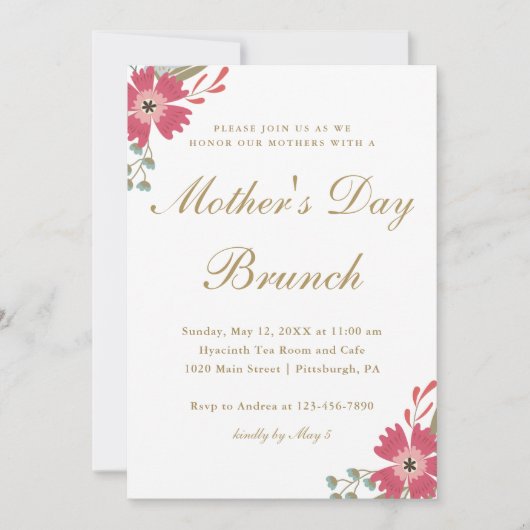 bloemen en Mint Green Moederdag Brunch Kaart (Voorkant)