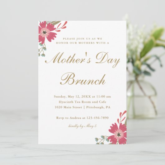 bloemen en Mint Green Moederdag Brunch Kaart (Staand voorkant)