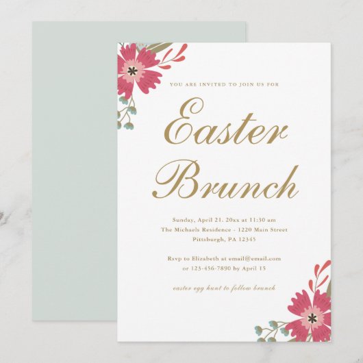  bloemen en Mint Green Paasbrunch Kaart (Voorkant / Achterkant)