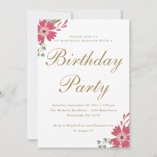 Bloemen en Mint Groen Verjaardagsfeest Kaart (Voorkant)