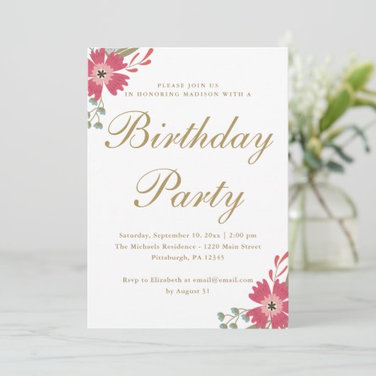 Bloemen en Mint Groen Verjaardagsfeest Kaart (Staand voorkant)