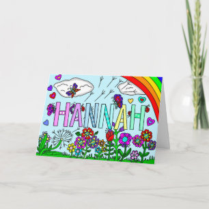 Bloemen en Naam Hannah Verjaardag Kleurplaat Kaart