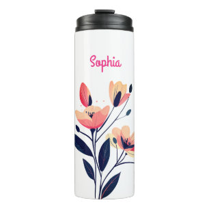 Bloemen en naam op wit thermosbeker