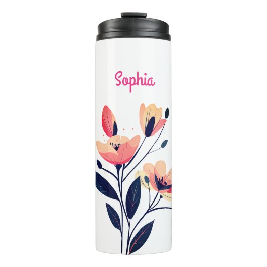 Bloemen en naam op wit thermosbeker (Voorkant)