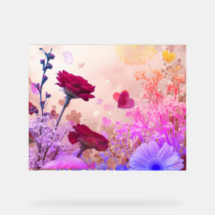 Bloemen en nog meer bloemen versieren deze romanti acryl bord