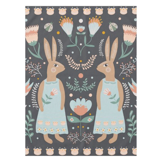 Bloemen en paasbunny Scandinavian Folk Art Tafelkleed (Voorkant)
