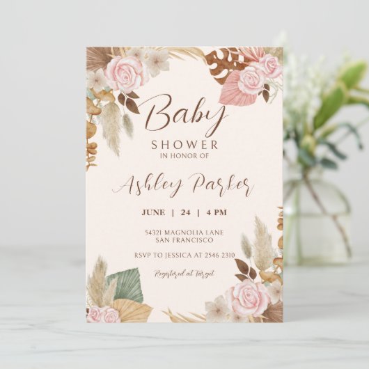 Bloemen en Pampas Grass Kaart (Staand voorkant)