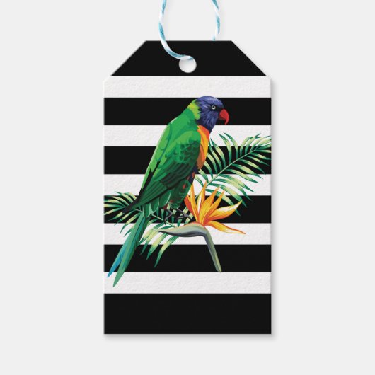 Bloemen en papegaai patroon cadeaulabel (Voorkant)